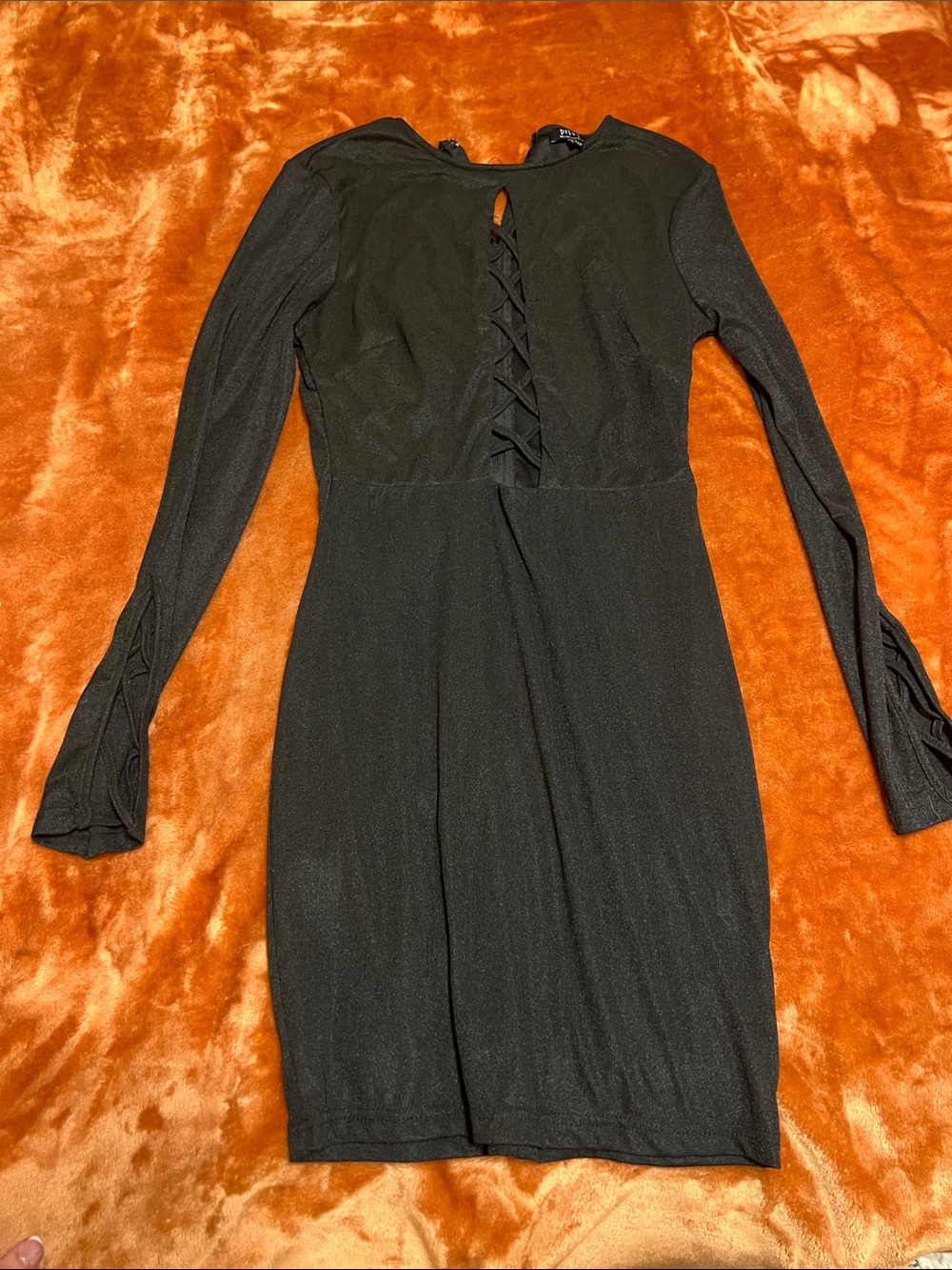privy Black Long-Sleeve Lace-Up Mini Dress
